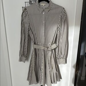 Maje kaki and White Ecru Long Sleeve Puff Shirt Dress